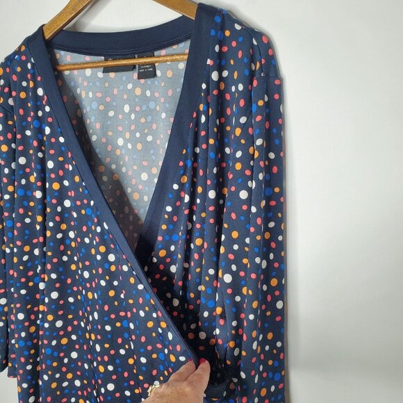 Maggie Barnes Womens Blue Polka Dot Crossover Blouse Size 2X V Neck 3/4 Sleeve - Picture 3 of 11